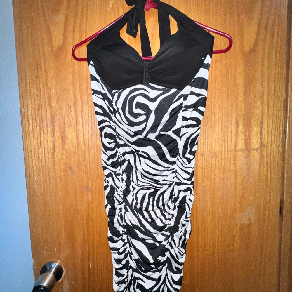 Black and White Zebra Print Halter Dress